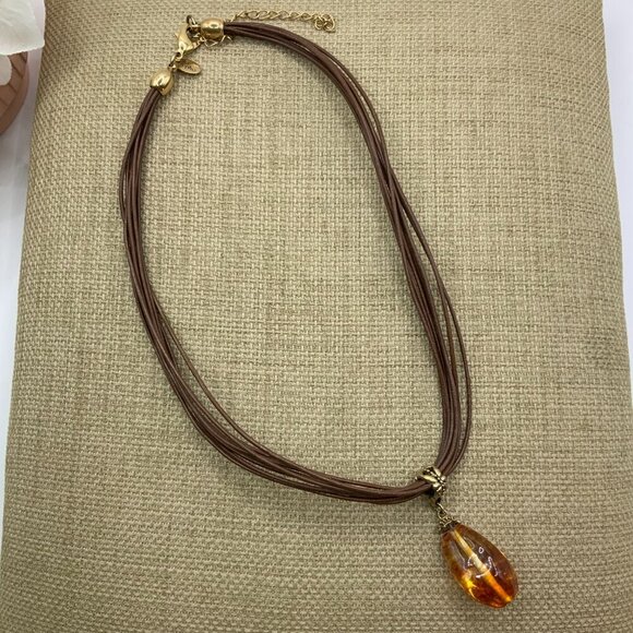 Lia Sophia Buona Sera Faux Amber Glass Multi Leather Cord Necklace - Picture 3 of 5